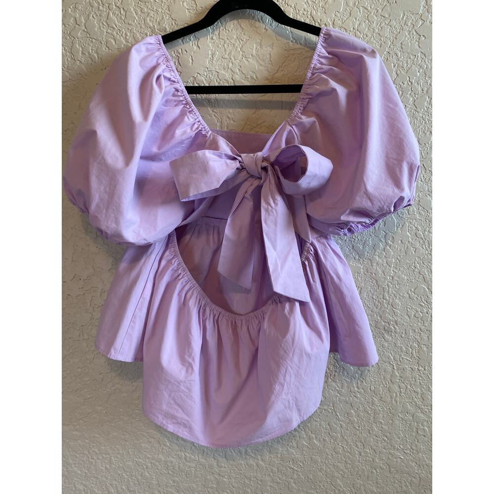 NWT Peach Love Lilac Sequin Cocktail Glasses Applique Open Back Top w/Bow Tie - Picture 9 of 11